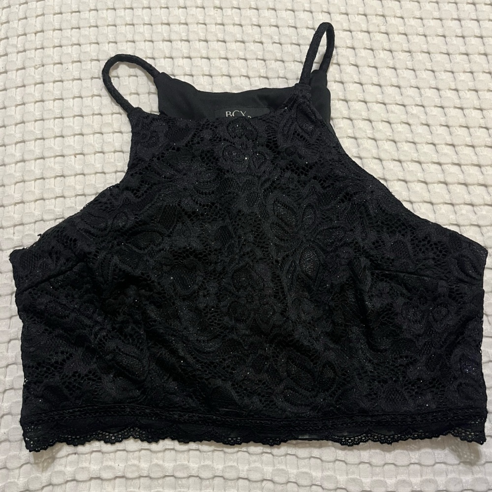 BCX Black Lace Halter Top